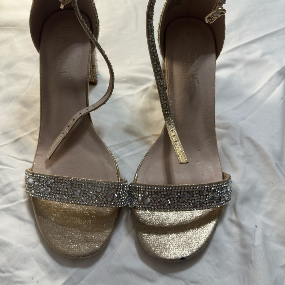 De Blossom Collection formal  Gold Heels with Rhinestone Embellishments